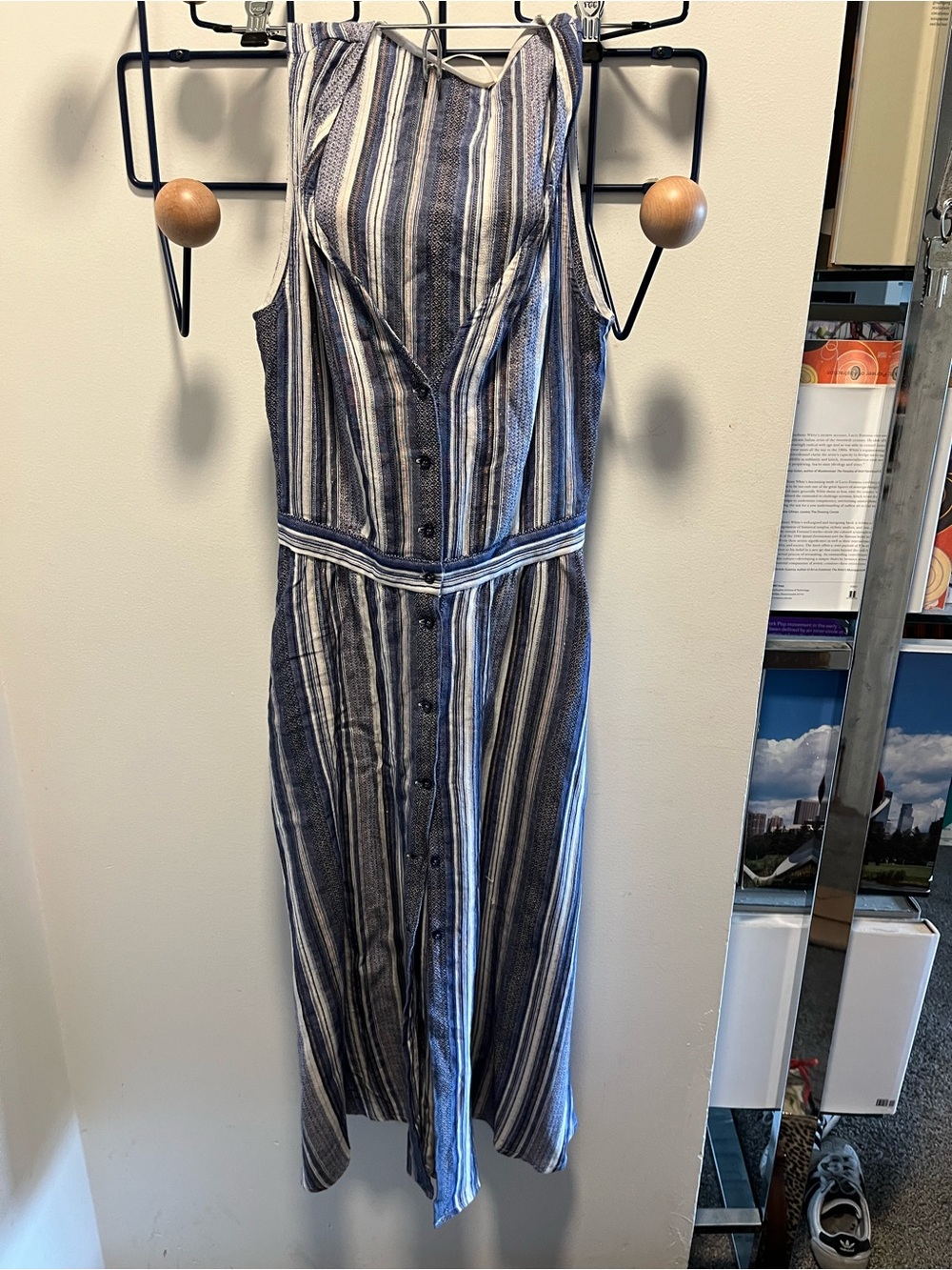 Sessun Striped Button-Front Sleeveless summer dress navy, white, bronze